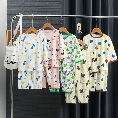 Children's home wear set  summer boys and girls thin boneless three-quarter pajamas and pajamas casual suit