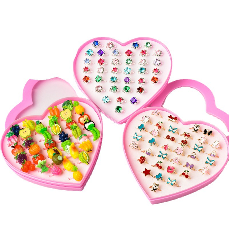 Anillo DE LOS NIÑOS caja de regalo caja de amor del estudiante traje rhinestone niñas anillo ajustable 36 princesa anillos