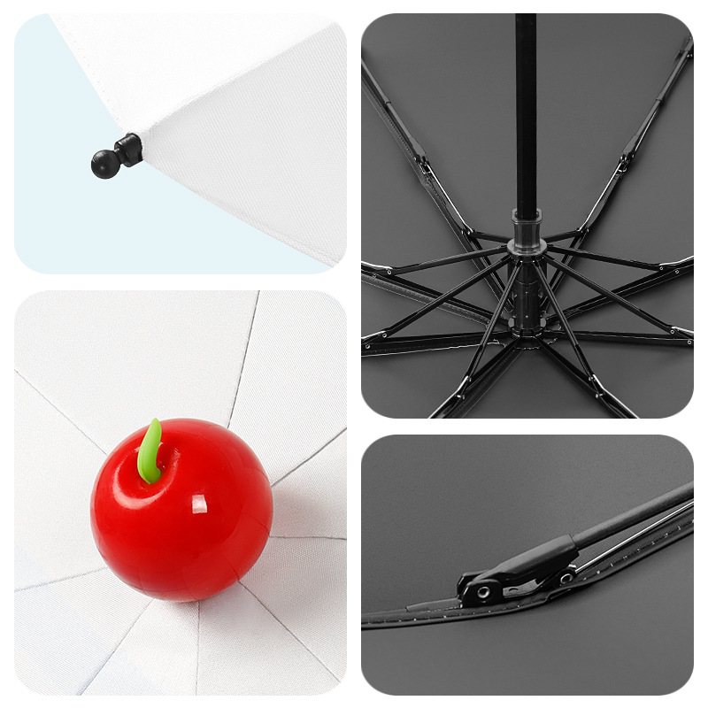 Three-Fold Cute Hand-Open Folding Black Coating Top Quality UV Protection Sun Umbrella For Women Creative Fresh Style_voghion.com
