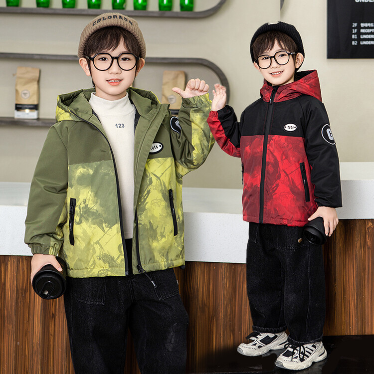 2024 새로운 어린이 대외 무역 겨울 넥타이 염색 스티칭 재킷 누빔안감 따뜻한 3 방수 면봉 재킷