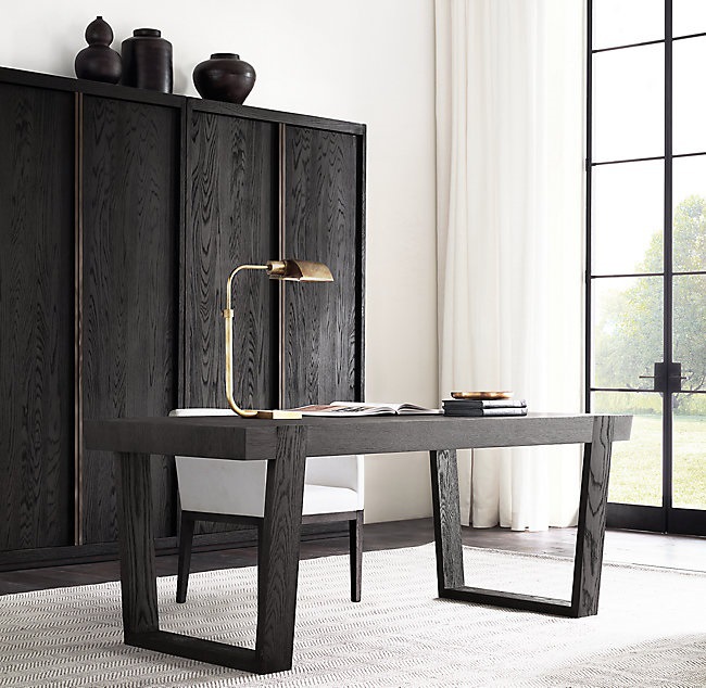 意式简约原木书桌轻奢别墅家用书桌美国RH原单美式乡村复古电脑桌