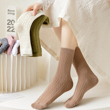 袜子女秋冬中筒袜ins潮袜纯色棉袜日系个性简约学生长袜麻花袜