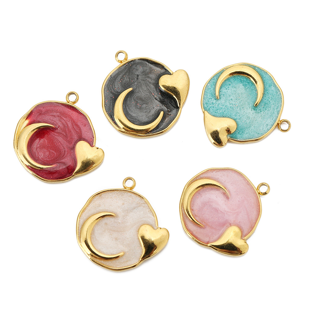 Vacuum Plating Gold Plating Process 5 PCS/Package 17*17mm Hole 1~1.9mm 304 Stainless Steel Moon Heart Shape Polished Pendant