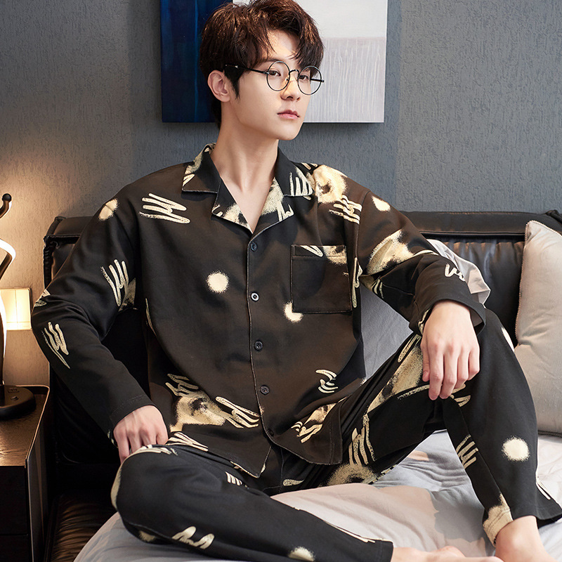 (2개) 남성 잠옷 코튼 긴팔 봄, 가을 남성 여름 얇은 느슨한 겨울 대형 홈웨어 캐주얼 슈트