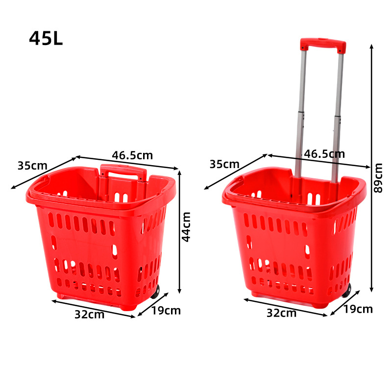 Cesta de supermercado engrosada Cesta de la compra Barra de tracción portátil con ruedas de plástico Carrito de la compra Cesta de la compra Cesta de arrastre Cesta de verduras image 46