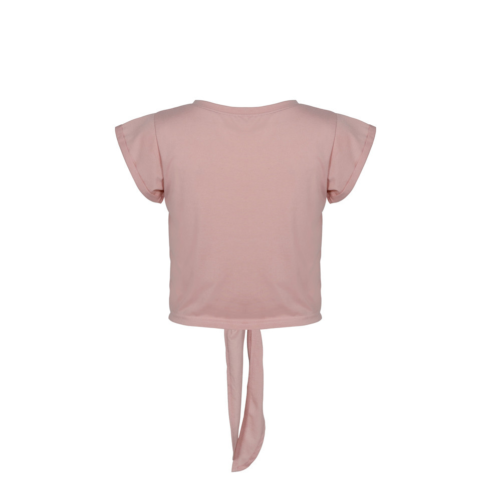 2023 Wiosna/lato Krótki krój Otwarty pępek Okrągły dekolt Zasznurowany T-shirt z krótkim rękawem Jednolity kolor Top_voghion.com