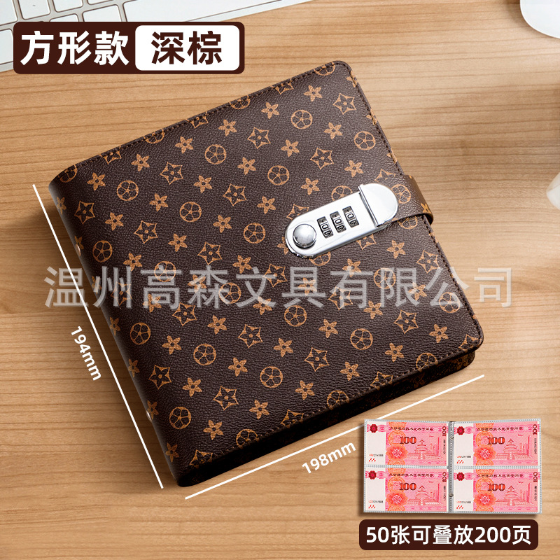 Bloqueo de contraseña transfronterizo, depósito en efectivo, libro de almacenamiento de moneda conmemorativa de billetes de gran capacidad, carpeta de almacenamiento de dinero de cuero PU retro