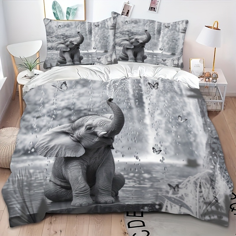 TEMU / JIT abrasión impresión digital rosa roja elefante mariposa suave quilt kit fabricante de origen transfronterizo