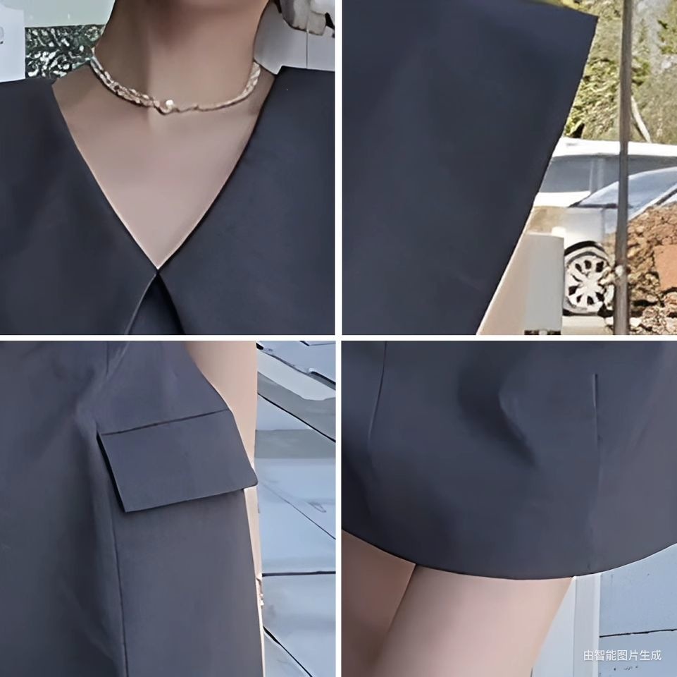 Đầm nữ ve lớn không tay thắt eo phong cách Pháp màu xám — màu đen, màu xám chi tiết 7