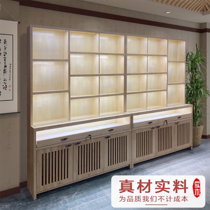 商场珠宝茶叶玻璃展示柜工艺品茶具瓷器实木展柜茶饼货架陈列柜子