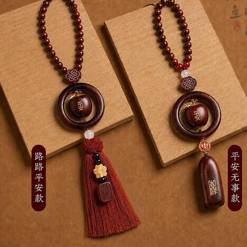Rosewood Apple Car Ornament for Men, High-End Exquisite Car Safety Decoration, Interior Car Hanging Accessory