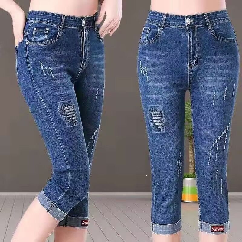 7/8 Length Thin 2026 Jeans, Summer Ripped New High-Waisted Stretch Slim Fit Plus Size Slimming Mid-Length Pants