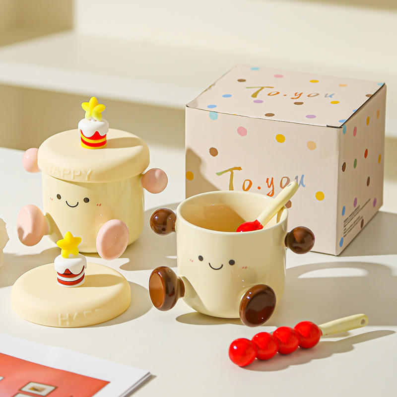 Creativa pintada a mano linda muñeca taza de dibujos animados taza de cerámica taza de café taza de pareja de oficina en casa taza de regalo