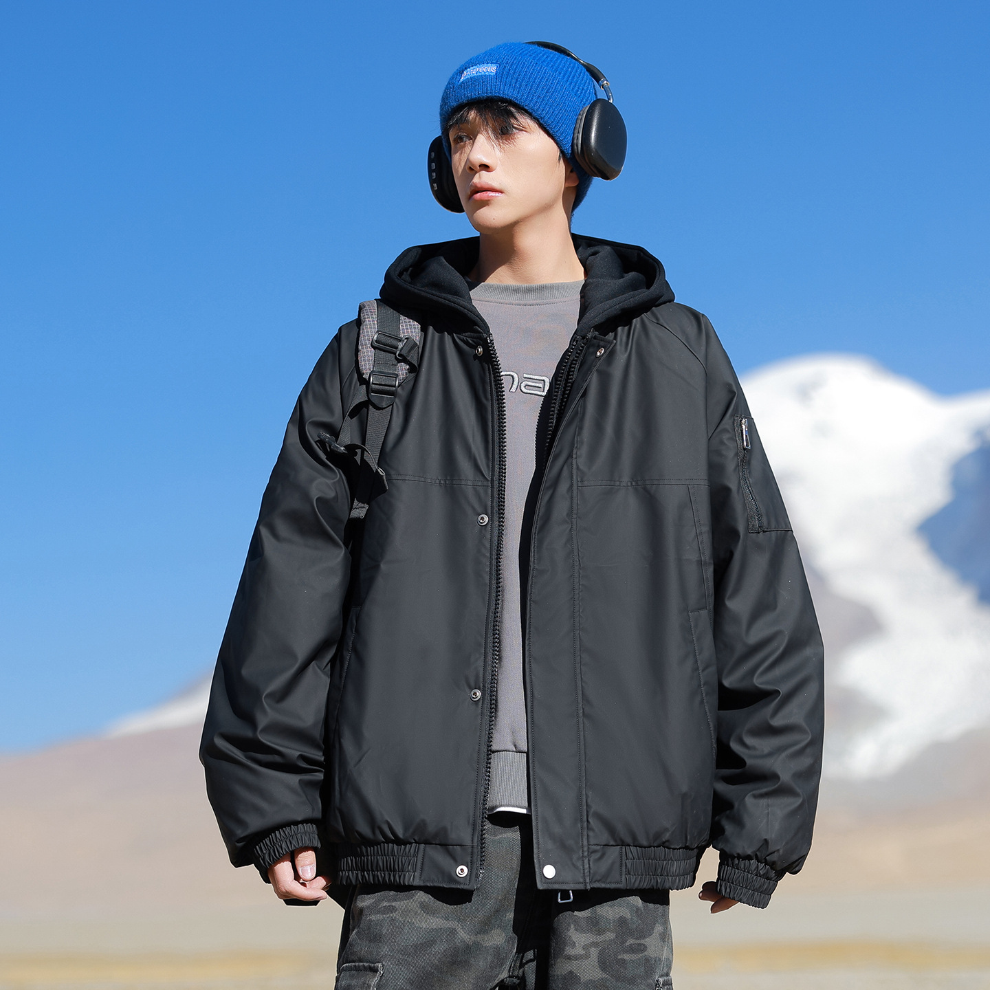 Hombres y mujeres 2025 nueva tendencia de invierno falso de dos piezas chaqueta encapuchada moda adolescente ocio grueso image 4