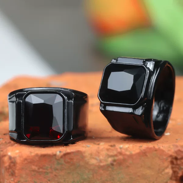 Jianjie Cross-Border Hot Selling Retro Black Ruby New Men's Fashion Hand Accessories Punk Hip-Hop Personalized Alloy Ring