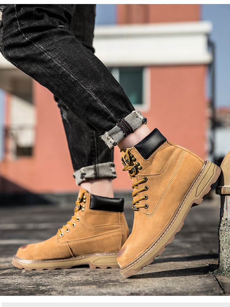 Ψηλές, μεγάλες κίτρινες μπότες, με στρώση κεφαλιού, δέρμα χοίρου, για υπαίθριες δραστηριότητες και ζεστά ανδρικά παπούτσια από κασμίρ_voghion.com