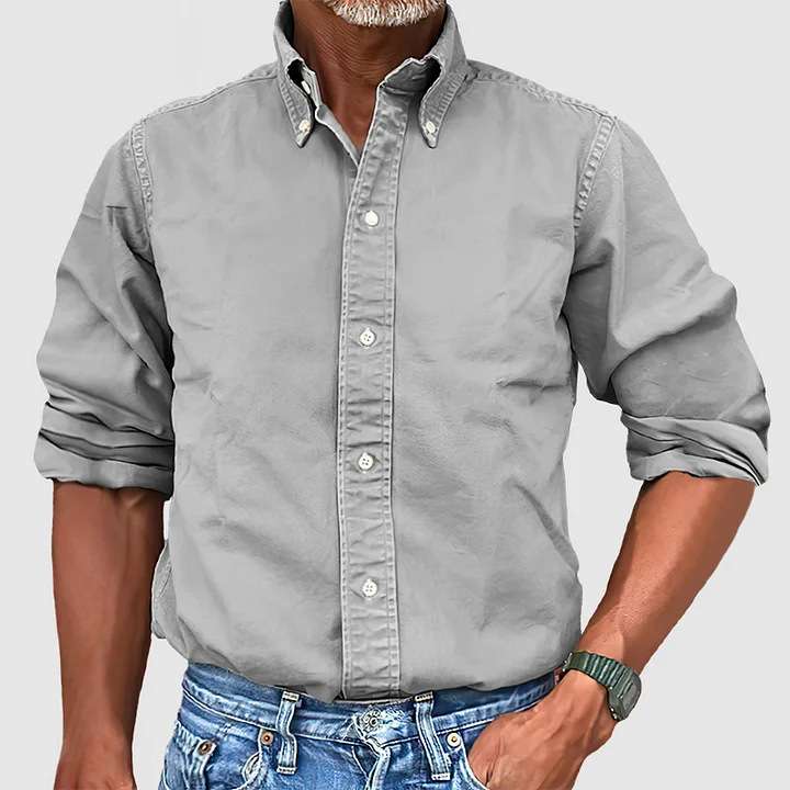 Four Seasons Men's Business Daily Wear: Versatile Collar-Neck Buttoned Plain-Color Shirt For Men_viptrois.com