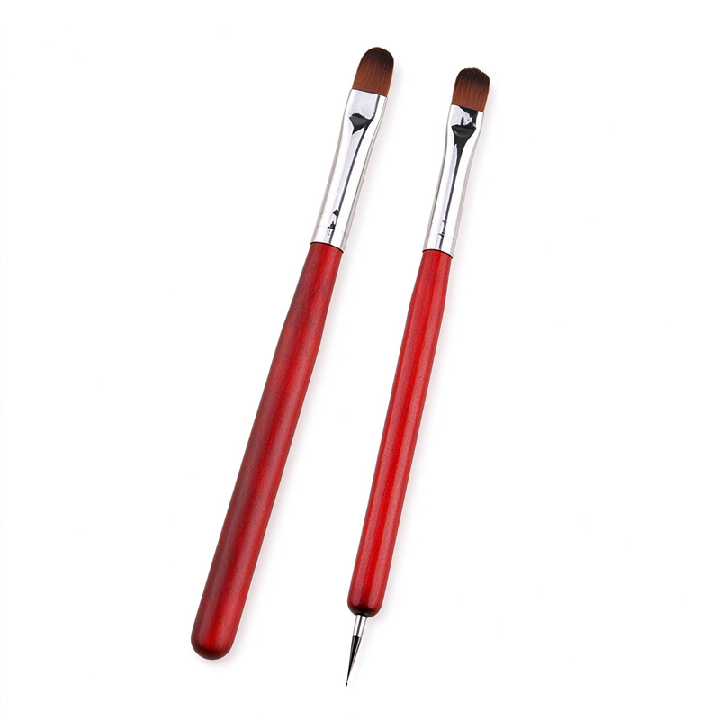 Factory Direct Sales Real Mahogany Double-Ended Tail Point Diamond Flat Head Phototherapy Construction French Semi-Circle Manicure Brush 14 #