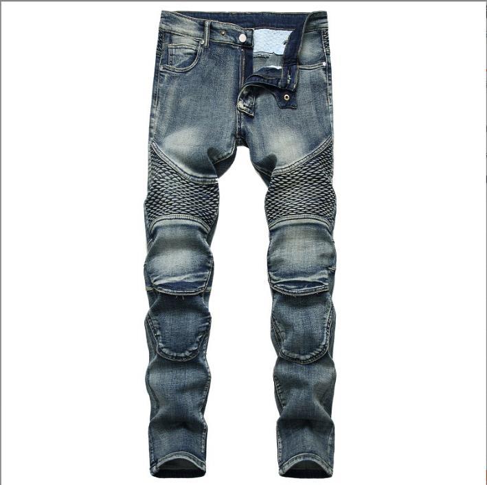 European And American Men's Cross-Border Amaon Riding Knee Pads Pants Retro Motorcycle Jeans Slim Fit Trendy Men_voghion.com