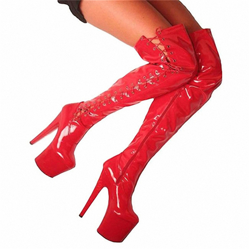 26cm super tacones delgados tablero impermeable botas de muslo amor en un talón de tubo de acero odio alto sexy mujer grande