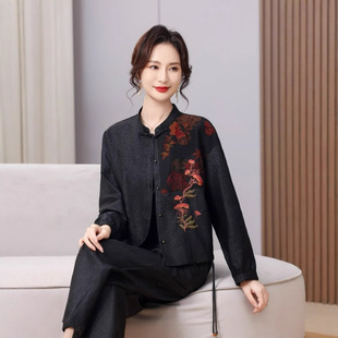 Silk Xiangyunsha Turtle Crack Pattern Embroidered Black Shirt 2025 Elegant 100% Mulberry Silk Summer New Short-Sleeved Retro