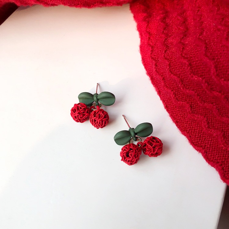 1 Paire Mignon Cerise Vernis Au Four Alliage Clips D'oreille Boucles D'Oreilles display picture 10