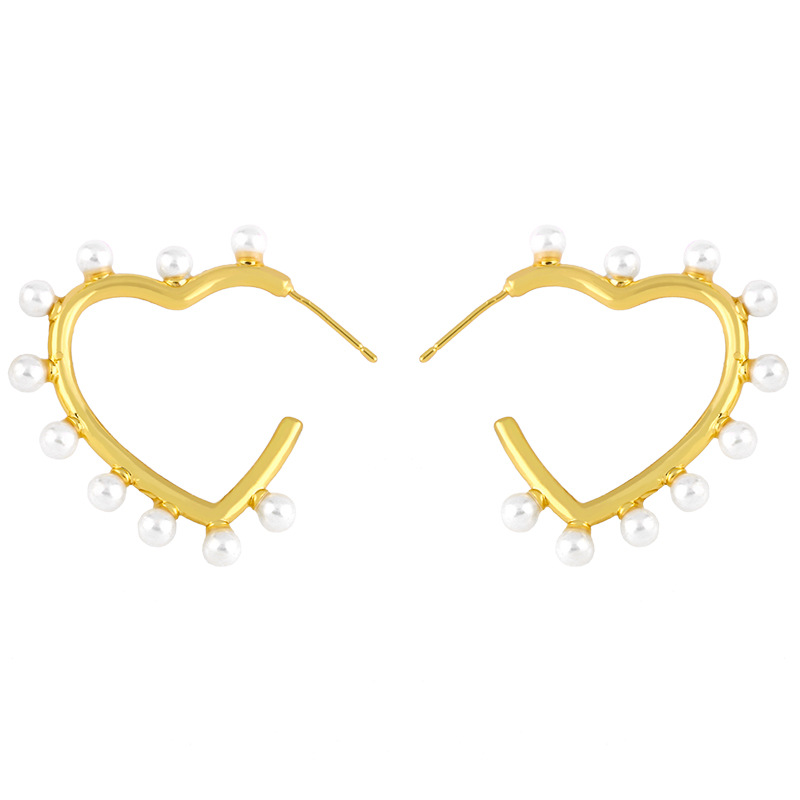 Heart Pentagonal Star Pearl Earrings display picture 3