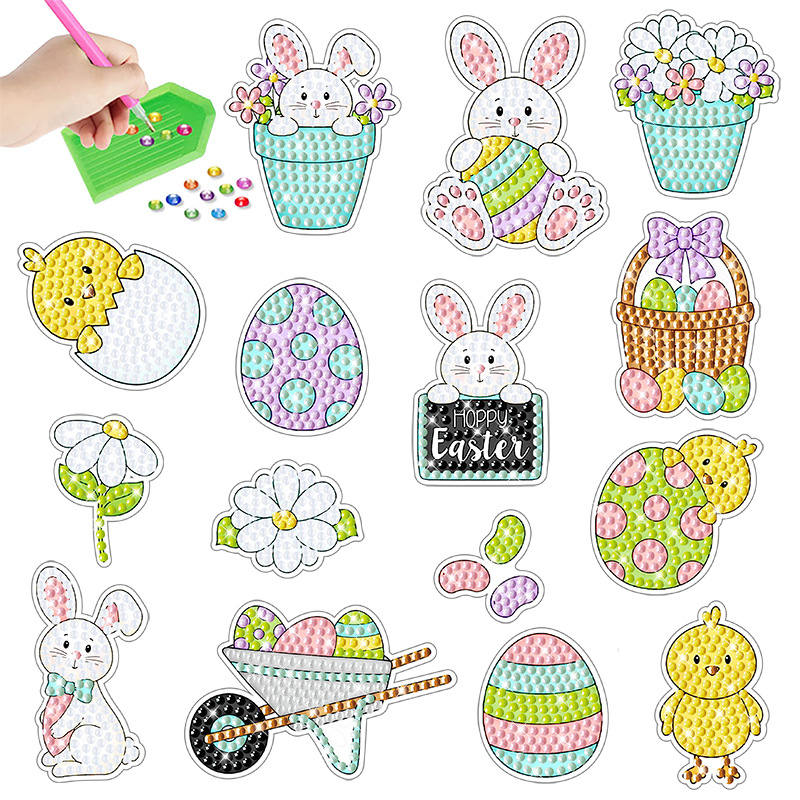 Venta caliente de dibujos animados animal diamante pintura libre pegatinas DIY pegatinas ladrillo pintura pared pegatinas niños hechos a mano pegatinas redondo diamante