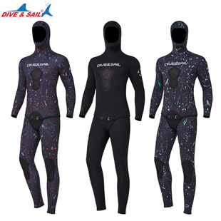 Fish Hunting Suit 3/5/7mm Wetsuit Split Hooded Fishing Hunting Suit Cold Protection and Warm Free Diving Swimsuit Surfing Suit