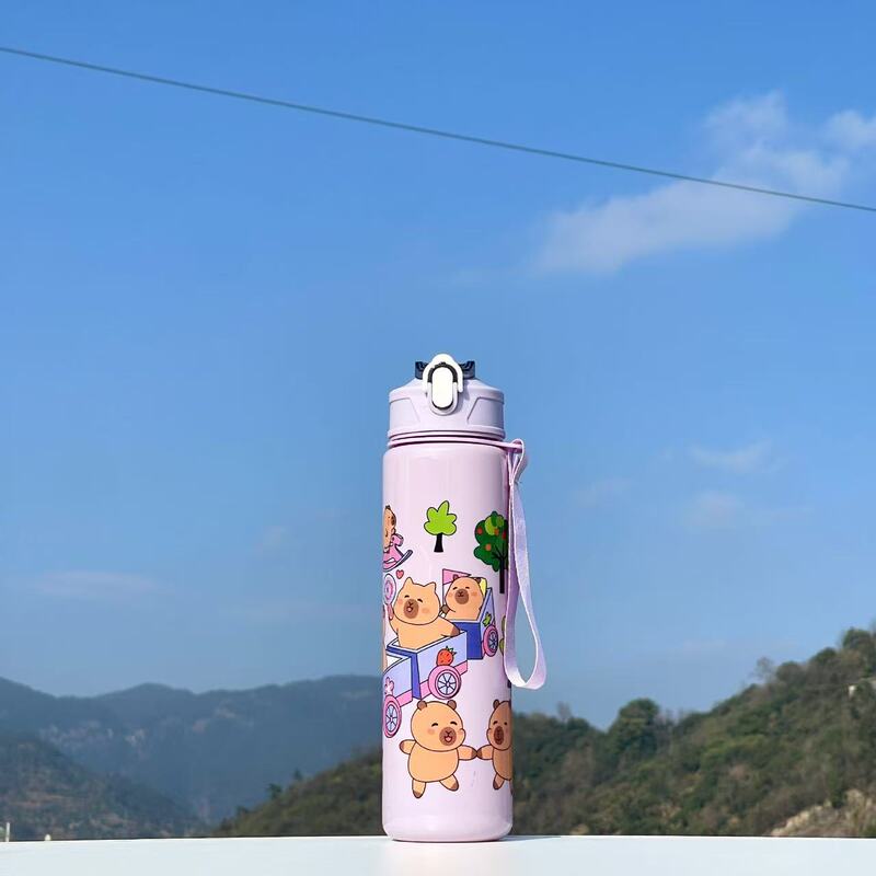 卡皮巴拉吸管水杯跨境高颜值可爱儿童学生专用提绳便携杯子批发|undefined