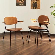 木质软包带扶手家用餐椅现代简约书桌椅设计师椅子靠背