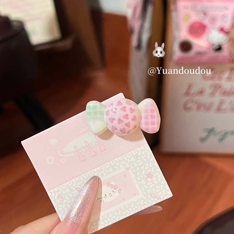 甜妹糖果发夹~可爱少女心格纹蝴蝶结鸭嘴夹碎发刘海夹边夹发饰品|undefined
