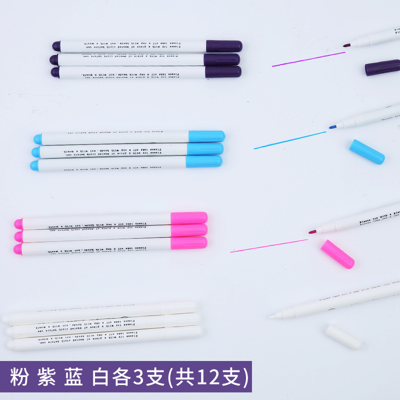 혼합 색상의 물 지우기 펜 12개, 흰색은 일반적으로 가죽에 사용됨