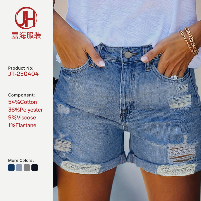 2026 Summer Ebay Amazon Wish Street Style American Ripped Straight-Leg Pants Women's Denim Shorts in Stock Versatile