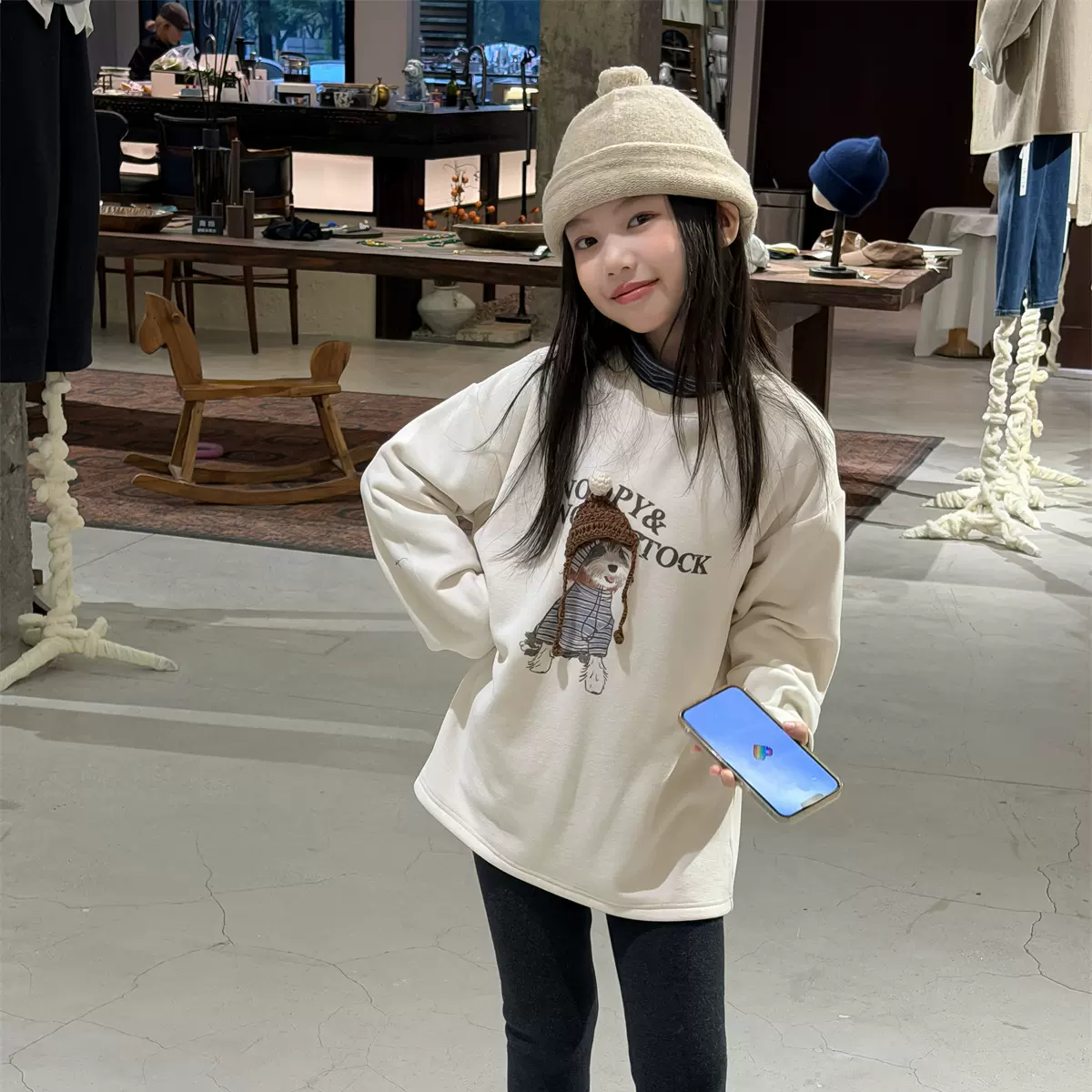 花与寻童装女童打底衫2025冬款卡通印花加厚打底衫儿童保暖内搭潮