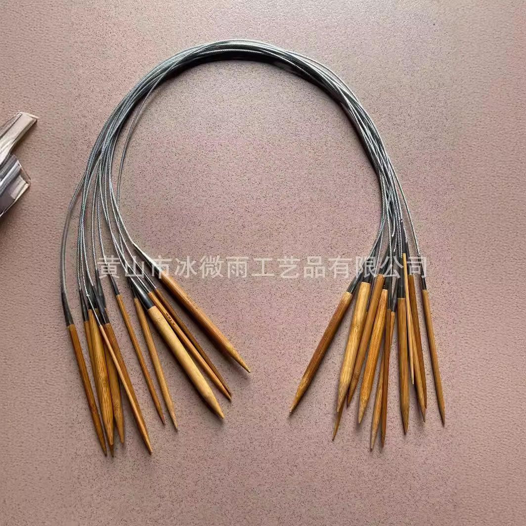 Fábrica directa de alambre de bambú anillo aguja anillo de bambú aguja tejer herramienta aguja de lana de bambú aguja anillo de carbón