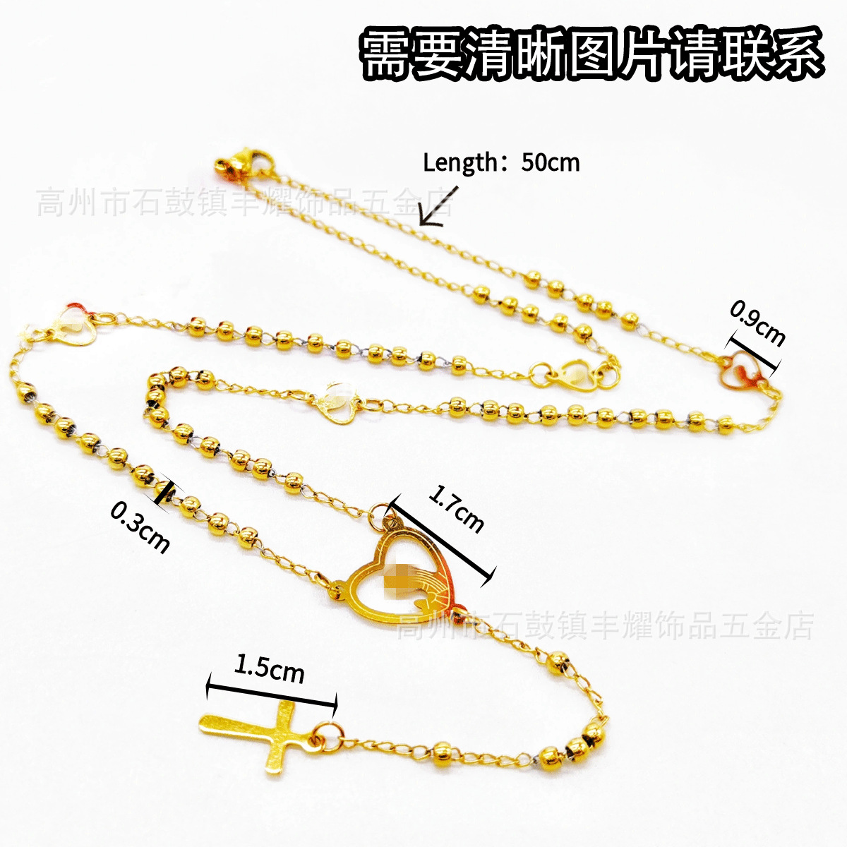 (3M acessorios en forma de corazón) un collar de 3mm de cuentas de acero inoxidable tallado en la salida de la cruz