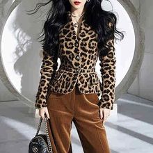 2025年新款秋冬穿时尚气质御姐小香风咖色豹纹外套裤子职业套装女