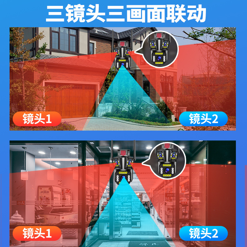 Cámara de vigilancia IPC360 Cámara domo de alta definición Monitor doméstico de tres pantallas 360 Cámara exterior de visión nocturna