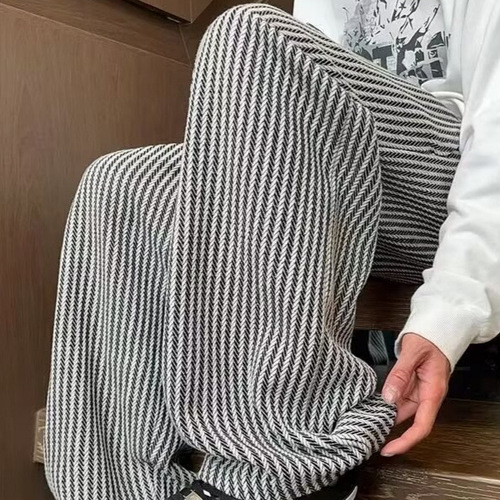 Black and White Vertical Striped Pants for Men and Women, Spring and Autumn, Droopy Straight Leg Pants for Youth, Durable Casual Long Pants
