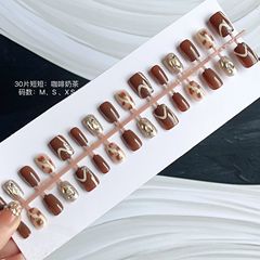 全碼30片穿戴甲咖啡奶茶穿戴甲高級秋季可拆卸指甲貼片美甲