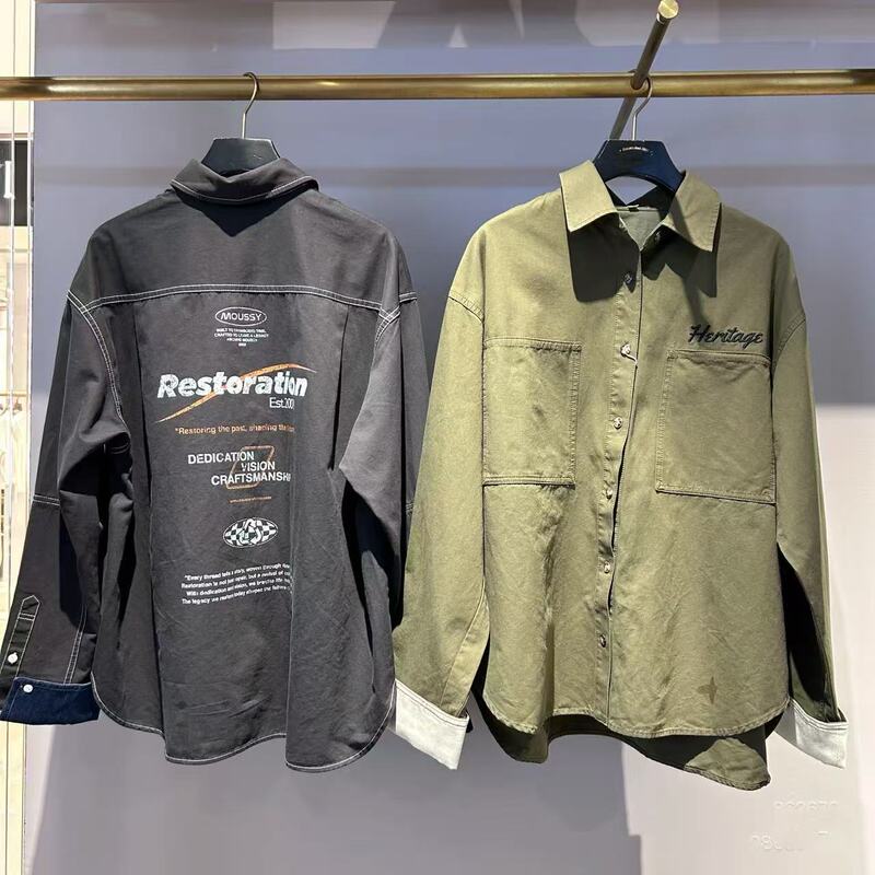 Japanese Single m Brand 25 Autumn New Casual Style Back Letter Print Long-Sleeve Shirt for Women 028Iaz30-1041