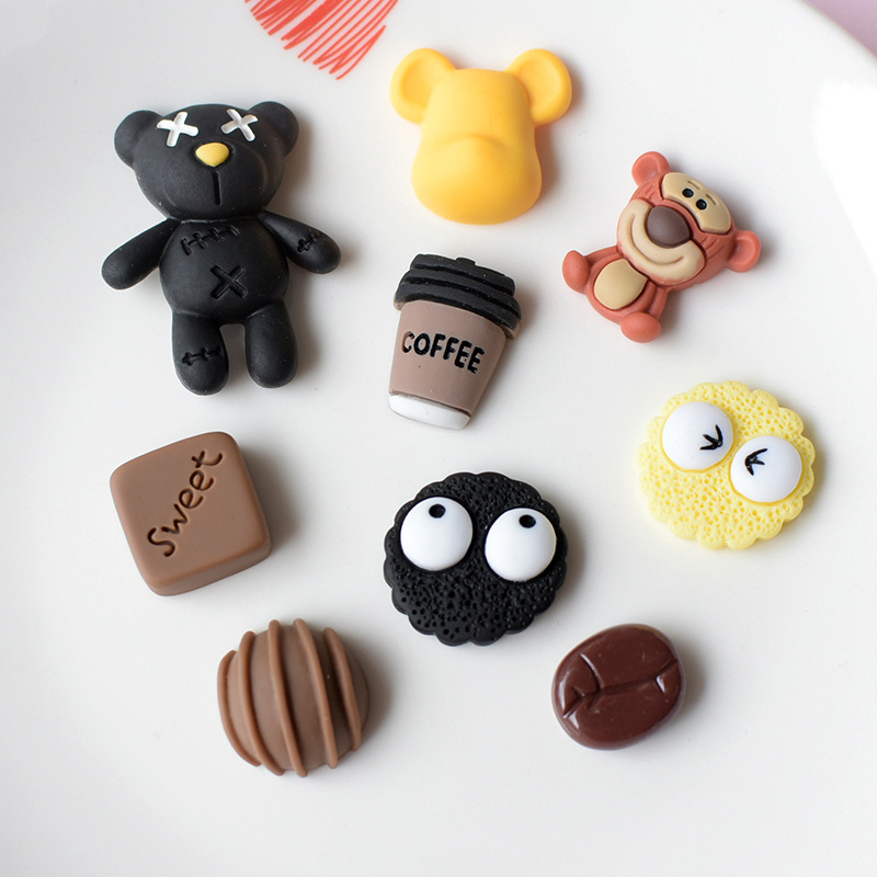小熊巧克力咖啡饼干树脂配件手机壳发饰奶油胶diy配件pj1169