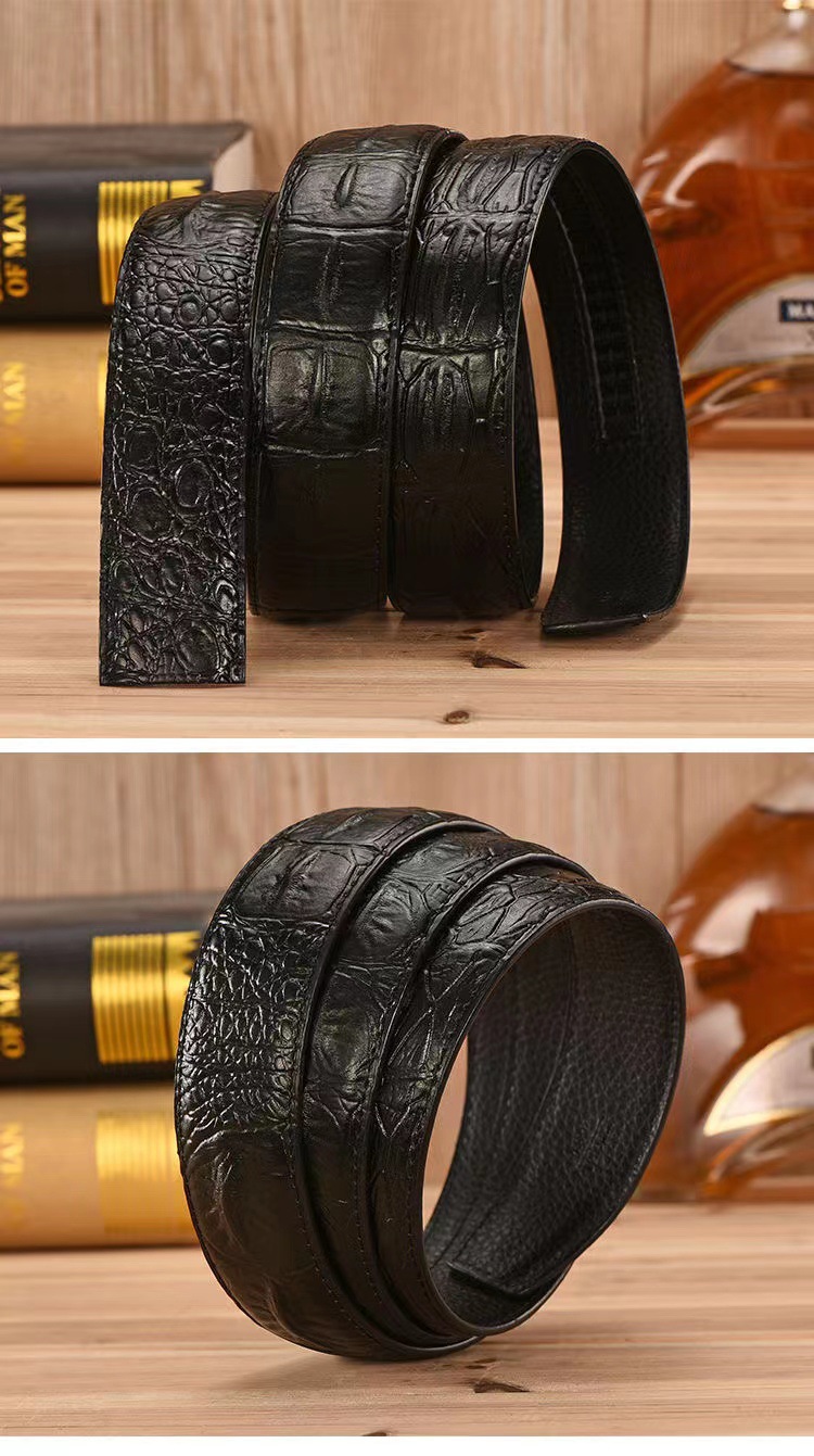 Piper Men's New Belt Without Head, Cowhide Crocodile Pattern Belt with Smooth Buckle and Perforated Pure Belt_voghion.com