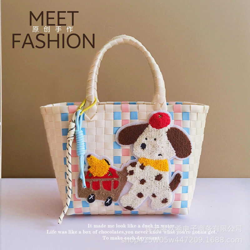 开学季彩色编织手提篮小清晰结婚满月生日伴手礼收纳礼篮沙滩包包