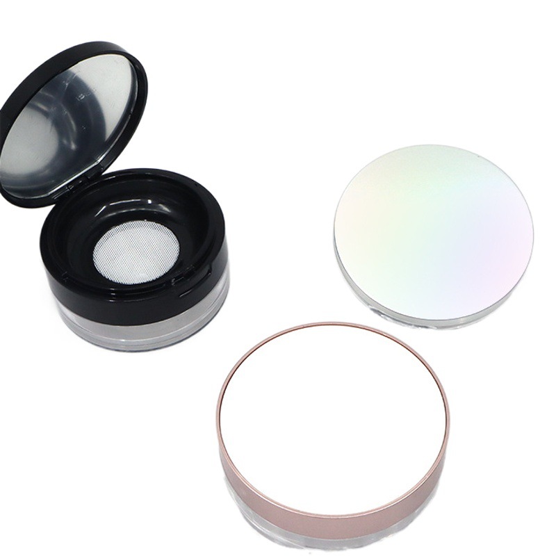 En stock material de embalaje de caja de polvo suelto conveniente caja de embalaje de polvo de miel polvo suelto caja vacía red elástica mini polvo puff con espejo sin fugas de polvo