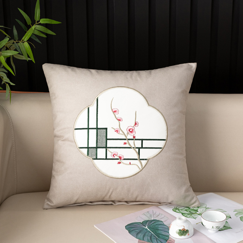 Technology cloth skin embroidery plum pillow pillow set home with decorative living room sofa waterproof cushion office chair waist pillow 4