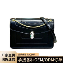 跨境真皮包包女2025新款高级感蛇头链条风琴小方包潮流斜挎单肩包