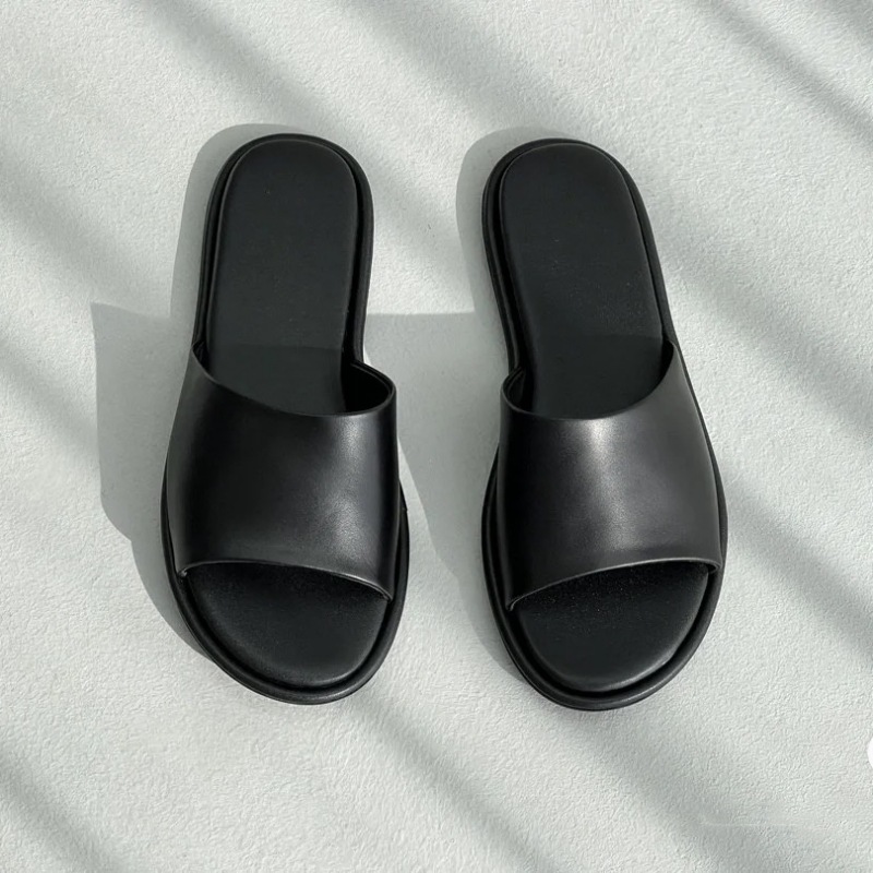 Minimalistische Flache Damen-slipper Aus Leder Und Samt_voghion.com