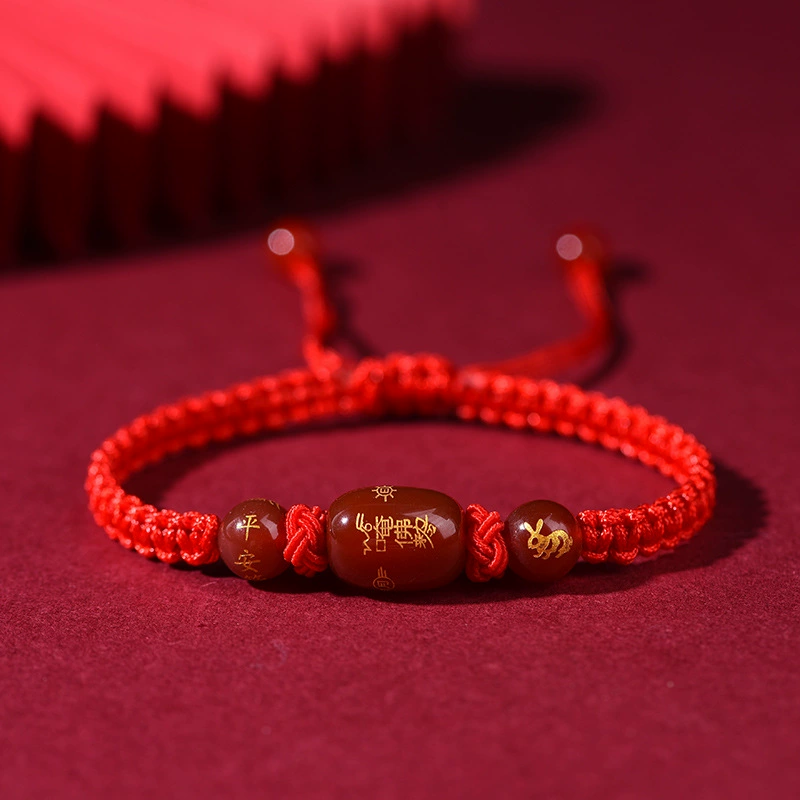 Woven onyx red rope bracelet, birthday charm, Chinese horoscope